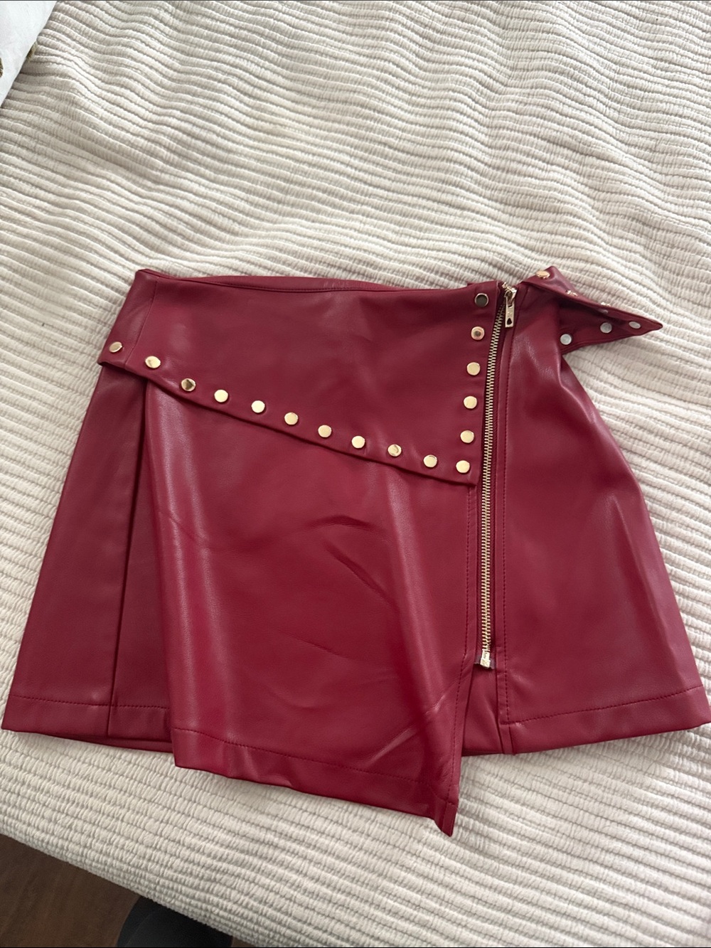 ASOS Wine Faux Leather Mini Skirt with Gold Studs
